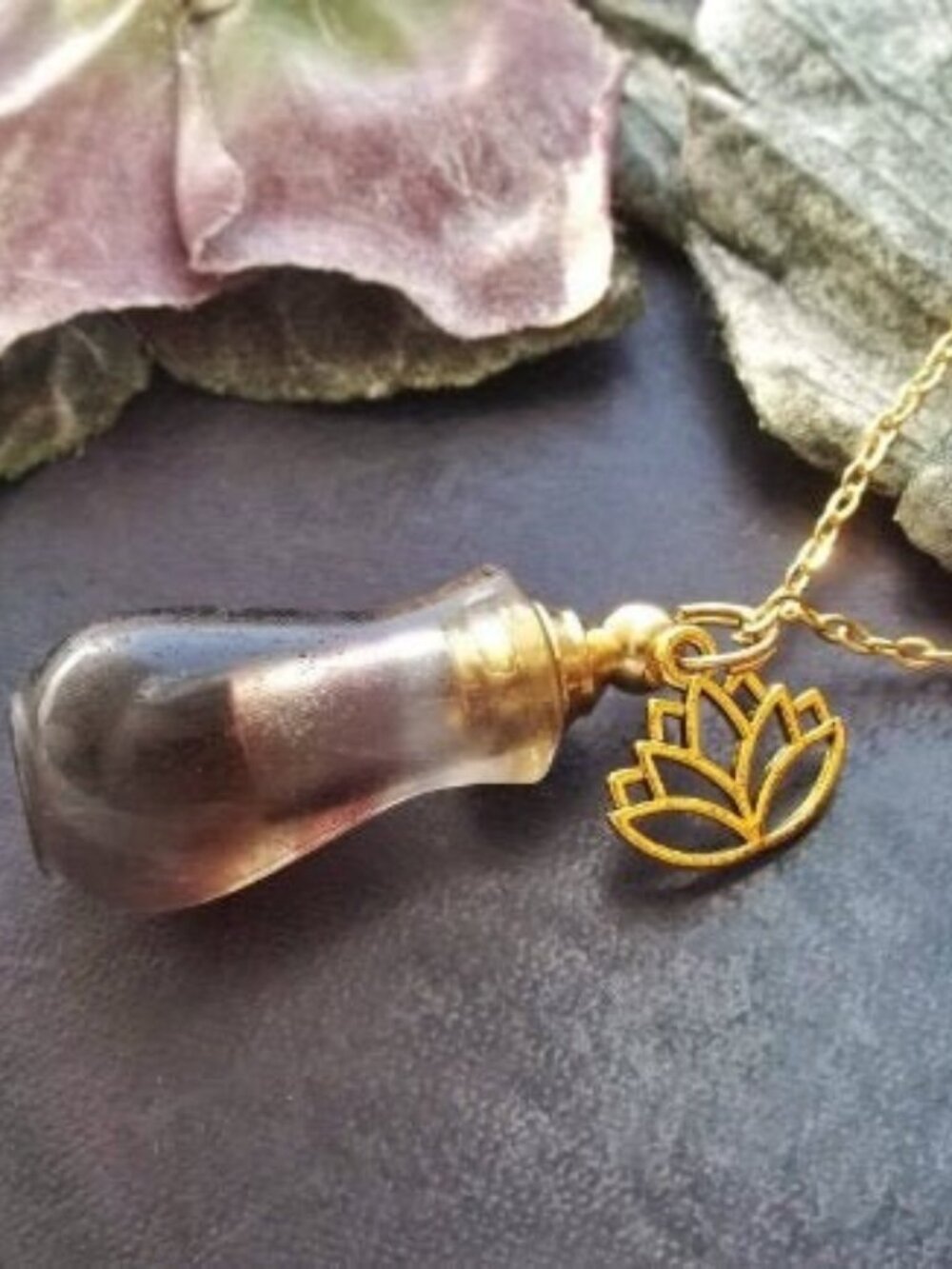 Whimsigoth Crystal Quartz Agathe Vial Necklace Perfume Bottle Pendant Lotus